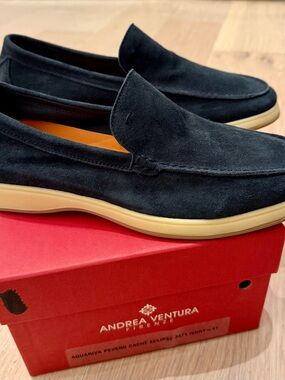 Black Suede Slip-On Loafers with Ivory Sole